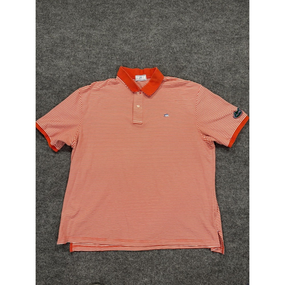 Southern Tide Polo Shirt Mens 2XL Orange Striped Florida Gators NCAA Football